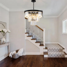 Load image into Gallery viewer, HCCZ 8 Light Modern Crystal Chandelier 20'' Black Chandeliers for Dining Room Contemporary Pendant Light Fixture Round 3-Tier Adjustable Height E12 for Living Room, Foyer, Entryway, Bedroom