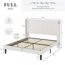 Load image into Gallery viewer, Allewie Full Size Velvet Bed Frame/Vertical Channel Tufted Wingback Headboard/Upholstered Platform Bed/Strong Wooden Slats/No Box Spring Needed/Easy Assembly/White