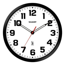 Load image into Gallery viewer, Sharp Atomic Analog Wall Clock - 12" Black Stylish Frame - Sets Automatically- Battery Operated - Easy to Read - Easy to Use – Modern Design and Style