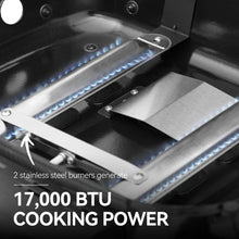 Load image into Gallery viewer, Royal Gourmet GT2005 2-Burner Portable Propane Gas Grill with Foldable Side Tables & Foldable Support Legs, Tabletop Gas Grill with Warming Rack for for Outdoor Cooking & Grilling, Black