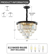 Load image into Gallery viewer, ZSMINGHUI Modern Crystal Chandelier Black Crystal Chandelier Round Top 16" Suspension Ceiling Light 4 Tier K9 Crystal Chandelier 5 Lights Dining Room Living Room Bedroom