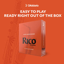 Load image into Gallery viewer, D'Addario Rico Saxophone Reeds - Reeds for Alto Saxophone - Thinner Vamp Cut for Ease of Play, Traditional Blank for Clear Sound, Unfiled for Powerful Tone - 2.5 Strength - Made in the USA - 10-Pack