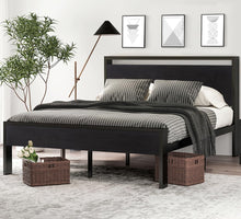 Load image into Gallery viewer, SHA CERLIN 14 Inch Full Size Metal Platform Bed Frame with Wooden Headboard and Footboard, Mattress Foundation, No Box Spring Needed, Large Under Bed Storage, Non-Slip Without Noise, Black Oak