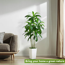 Load image into Gallery viewer, Artificial Dracaena Tree Artificial Silk Tree Faux Tree with White Tall Planter Fake Tropical Yucca Floor Plant (1, White Tall Planter, 5 FT)