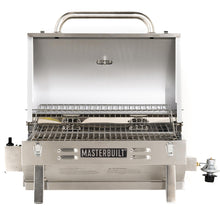 Load image into Gallery viewer, Masterbuilt Portable Propane Gas Grill with Folding Legs, Chrome-Coated Warming Rack and 288 Cooking Square Inches in Stainless Steel, Model MB20030819