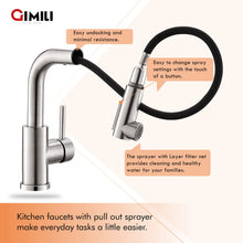 Load image into Gallery viewer, GIMILI Modern Bar Sink Faucet for Kitchen Sink Single Handle with Pull Out Sprayer Hot and Cold Prep Sink Faucet Brushed Nickel