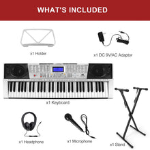 Load image into Gallery viewer, MUSTAR 61 Key Piano Keyboard, MEKS-400 Electric Piano Keyboard with Lighted Up Keys, Learning Keyboards Piano for Beginners, Piano Stand, LCD Screen, Headphones, Microphone, Kids Christmas Gifts