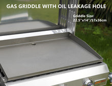 Load image into Gallery viewer, Onlyfire Flat Top Gas Griddle with Foldable Legs, 3-Burner Stainless Steel Propane Gas Grill Griddle, 24” Portable Tabletop Griddle for Outdoor Cooking Camping Tailgating RV, 24,000 BTU, GS309