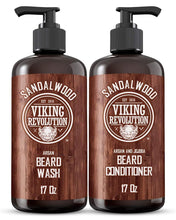Load image into Gallery viewer, Viking Revolution Beard Care Set - Wash & Conditioner with Argan & Jojoba Oils, Natural Sandalwood Scent (17 oz)