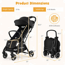Load image into Gallery viewer, BABY JOY Lightweight Baby Stroller, Compact Travel Stroller for Airplane, Infant Toddler Stroller w/Adjustable Backrest & Canopy, Storage Basket, Self Standing Gravity Fold, Aluminium Frame (Black)