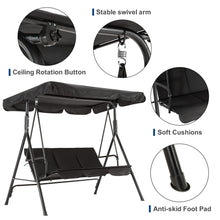 Load image into Gallery viewer, MCombo 3-Person Outdoor Patio Swing Chair, Convertible Canopy Hanging Swing Glider Lounge Chair, Removable Cushions, 4003 (Black)