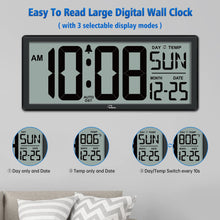 Load image into Gallery viewer, WallarGe 14.5'' Large Digital Wall Clock Battery Operated with Jumbo Numbers, Temperature and Date - Easy to Read and Set, Auto DST