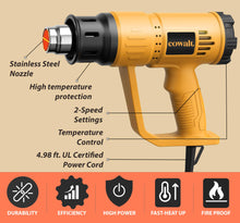 Load image into Gallery viewer, COWALT Heat Gun 1800W Fast Heating for Vinyl Wrap, Crafting, Shrink Tubing, Paint, Epoxy Resin, Candle Making Variable, Adjustable Temperature, Overload Protection Hot Air Gun Kit Nozzles, Scraper