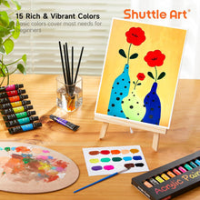Load image into Gallery viewer, Shuttle Art 69 Pack Acrylic Paint Set, Acrylic Painting Set with 2 Pack of 15 Colors Acrylic Paint, 3 Sets of Wooden Easels, Canvas, Brushes & Palettes, Art Painting Supplies for Kids Adults Beginner