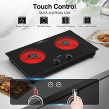 Load image into Gallery viewer, VBGK Electric Cooktop,2400W Electric Stove Top,Countertop and Built-in Hot Plate with Child Safety Lock, Timer, LED touch Knob Control,Overheat Protection,110V 2 Burner Induction Cooktop