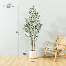 Load image into Gallery viewer, LOMANTO Artificial Olive Trees, 6 ft Tall Fake Olive Trees for Indoor, Faux Olive Silk Tree, Large Olive Plants with White Planter for Home Decor and Housewarming Gift, 1 Pack