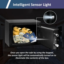 Load image into Gallery viewer, Voncabay Money Safe Box for Home with Sensor Light & Fireproof Security Safe Box for Money Safe with Keys & Pass Code, Lock Box Fireproof Safe with Digital Keypad