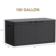 Load image into Gallery viewer, Devoko 100 Gallon Waterproof Large Resin Deck Box Indoor Outdoor Lockable Storage Container for Patio Furniture Cushions Garden Tools (100 Gallon, Black)
