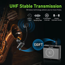 Load image into Gallery viewer, ACEMIC UHF Wireless Saxophone Microphone System Wireless Transmitter and Receiver Clip-on Instrument Microphones & Systems Mic for Trumpet, Sax, Musician, Active PA Systems, ST-5
