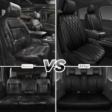 Load image into Gallery viewer, CAR PASS 5 Seats Piping Luxury Faux Leather Seat Covers Full Set, Anti-Slip Waterproof Seat Covers Compatible with Front Armrests, Universal Fit for Suvs,Vans,Trucks,Airbag Compatible, Pure Black