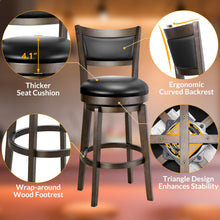 Load image into Gallery viewer, PrimeZone Swivel Bar Stools Set of 2, 26 Inch Counter Height Barstools, Black Faux Leather Bar Stool with High Backrest & Solid Wood Legs & Wrap-around Footrest, Counter Stools for Kitchen Island, Pub