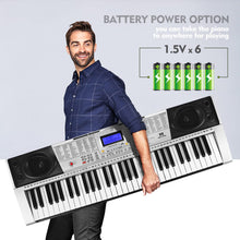 Load image into Gallery viewer, MUSTAR 61 Key Piano Keyboard, MEKS-400 Electric Piano Keyboard with Lighted Up Keys, Learning Keyboards Piano for Beginners, Piano Stand, LCD Screen, Headphones, Microphone, Kids Christmas Gifts