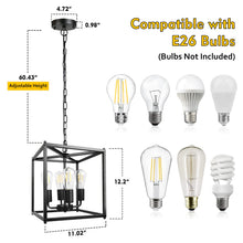 Load image into Gallery viewer, Unicozin 4-Light Black Farmhouse Chandelier, Iron Lantern Pendant Light Rustic Cage Adjustable Height, E26 Base Industrial Hanging Lights for Kitchen Island Dining Room Hallway Foyer Entryway