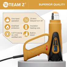 Load image into Gallery viewer, TEAM Z 1800W Premium Heat Gun kit 140°F~1202°F - Heavy Duty Heat Shrink Gun with Single Handed Operation, LCD Display Hot Air Gun with Case, Overload Protection with 6 Nozzles for Crafts