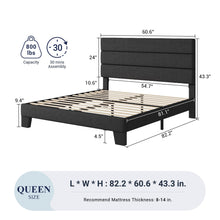 Load image into Gallery viewer, Allewie Queen Size Platform Bed Frame with Fabric Upholstered Headboard and Wooden Slats Support, Fully Upholstered Mattress Foundation/No Box Spring Needed/Easy Assembly, Dark Grey