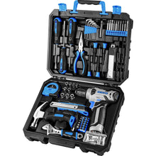 Load image into Gallery viewer, DEKOPRO Drill Set: Tool Set with 8V Blue Cordless Drill, Home Tool Kit with Drill, Hand Tool Kits for Women 126 Piece