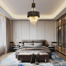 Load image into Gallery viewer, GDLT 15.7" 7-Light Crystal Chandelier Lights K9 Crystal Chandelier 3-Tier Black Gold Luxury Hanging Light Fixture for Dining Room Living Room Kitchen Bedroom Stairway