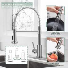 Load image into Gallery viewer, WEWE Kitchen Faucets, Brushed Nickel Kitchen Faucet with Pull Down Sprayer, Industrial Spring Single Handle Stainless Steel Kitchen Sink Faucet with Deck Plate, 1 Hole or 3 Hole for Laundry Rv
