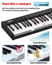 Load image into Gallery viewer, NikoMaku Piano Keyboard 88 Keys Semi-weighted Compact Portable Digital Piano Set for Beginners with Stand, Carrying Case, Sustain Pedal, Headphones, SWAN-S Black