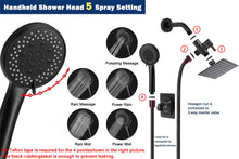 Load image into Gallery viewer, NearMoon Filtered Rain Shower Head, High Pressure 8″Square, and 5 settings Handheld Shower Filter Combo with Self-adhesive Holder/1.5M Hose -1 Replaceable Filter Cartridge (Matte Black)