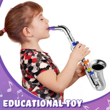 Load image into Gallery viewer, Lewtemi Set of 2 Musical Instruments Include Toy Trumpet and Toy Saxophone Set Plastic Trumpet Educational Toy Home School Music Gift, Color Keys (Silver)