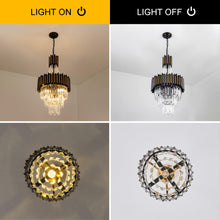Load image into Gallery viewer, GDLT 15.7" 7-Light Crystal Chandelier Lights K9 Crystal Chandelier 3-Tier Black Gold Luxury Hanging Light Fixture for Dining Room Living Room Kitchen Bedroom Stairway