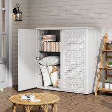 Load image into Gallery viewer, ZZM HDPE Outdoor Storage Shed, Outdoor Plastic Storage Cabinet, Horizontal Resin Tool Shed for Garden, All Weather Outdoor Storage Clearance, DIY Usage,Lockable and with one Shelf (White)