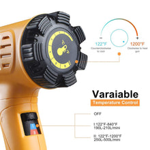 Load image into Gallery viewer, SEEKONE Heat Gun 1800W 122℉-1202℉(50℃- 650℃)Fast Heating Heavy Duty Hot Air Gun Kit Variable Temperature Control Overheat Protection with 4 Nozzles for Crafts, Shrinking PVC, Stripping Paint(5.2FT)