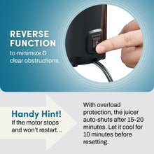 Load image into Gallery viewer, Elite Gourmet Masticating Juicer Machines, 12-inch Juicer, Masticating Cold Press Juicer Machines, Juicer for Vegetables and Fruits, Easy to Clean Juicer, Charcoal Grey