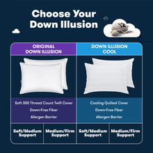 Load image into Gallery viewer, Serta Down Illusion Soft Hypoallergenic Soft/Medium Bed Pillows for Side, Stomach or Back Sleepers (2 Pack), Queen, White