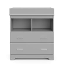 Load image into Gallery viewer, Storkcraft Brookside 2 Drawer Changing Table Dresser (Pebble Gray) – GREENGUARD Gold Certified, Easy-to-Match Chest of Drawers and Cubbies for Nursery and Kids Bedroom, Includes Changing Table Topper