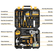 Load image into Gallery viewer, DEKOPRO Tool Set:Tool Kit with 8V Cordless Drill,Tool Box with Drill,Hand Drill Set for Men & Women,Home Tool Kits for House Repair,Handyman,DIY 126 Piece