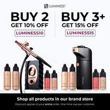 Load image into Gallery viewer, Luminess BREEZE DUO Airbrush Makeup System, Tan Coverage – 9-Piece Kit includes 2x Silk Airbrush Foundation, Apricot Shade Blush, Glow Highlighter, Moisturizer Primer, and Airbrush Cleaning Solution
