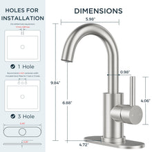 Load image into Gallery viewer, FORIOUS Wet Bar Sink Faucet Single Hole Bathroom Faucet, Brushed Nickel Bathroom Faucet 1 or 3 Hole, Bathroom Sink Faucet with 360° Swivel Spout, Single Handle Bathroom Faucet Small Kitchen Bar Faucet