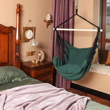 Load image into Gallery viewer, Highwild Hammock Chair Hanging Rope Swing - Max 500 Lbs - 2 Cushions Included - Steel Spreader Bar with Anti-Slip Rings - for Any Indoor or Outdoor Spaces (Green)