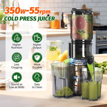 Load image into Gallery viewer, Cold Press Juicer, Masticating Juicer with 5.4" Wide Feed Chute, 350w Slow Juicer Machines Fit Whole Vegetables and Fruits,Juice Extractor Machine with High Juice Yield, Easy to Clean(Black)