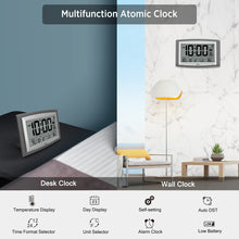 Load image into Gallery viewer, WallarGe Atomic Clock with Outdoor and Indoor Temperature - 12.5 Inch Self-Setting Digital Clock Large Display, Battery Operated Wall Clocks or Desk Clocks for Bedroom, Livingroom, Office