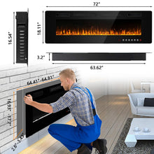 Load image into Gallery viewer, BOSSIN 72 inch Ultra-Thin Silence Linear Electric Fireplace, Recessed Wall Mounted Fireplace, Fit for 2 x 4 and 2 x 6 Stud, 12 Adjustable Flame Color & Speed,Touch Screen Remote Control with 8h Timer