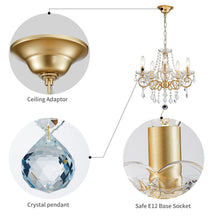 Load image into Gallery viewer, ANJIADENGSHI Mini Crystal Chandelier K9 Crystal Lighting Chandelier for Living Room 5 E12 Bulbs High 16.5 in x Diameter 16.9 in, Golden