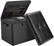 Load image into Gallery viewer, DocSafe Storage Ottoman with Lock,Fireproof Folding Ottoman Foot Rest Stool Storage Chest with Storage Safe for Important Documents,Waterproof 17 Inches Short Ottoman Foot Stool with Handles,Black